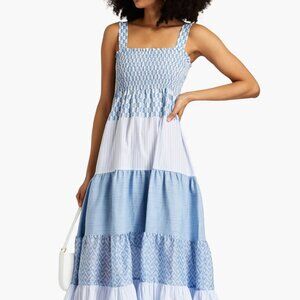 SANDRO Tiered printed jacquard, poplin and organza midi dress